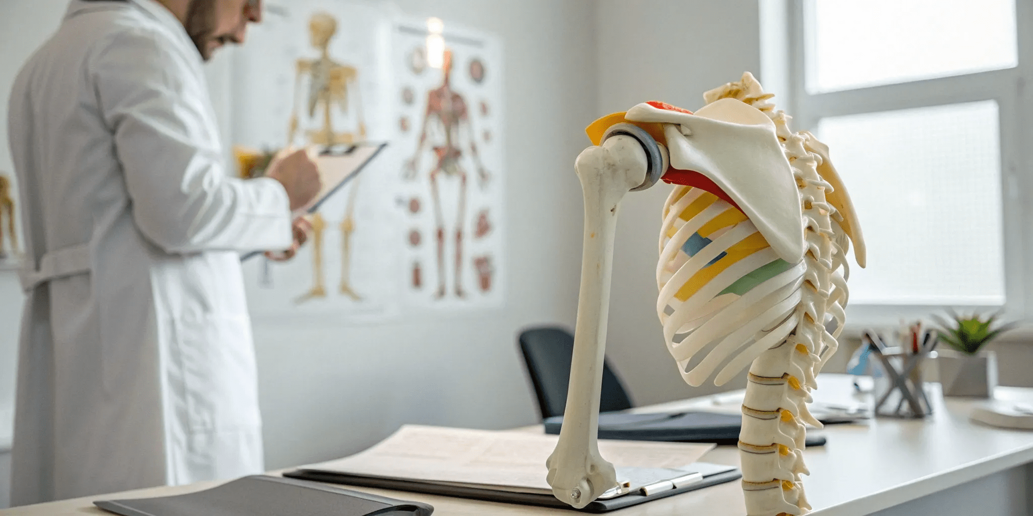 A Guide to Traumatic Rotator Cuff Tear Right Shoulder ICD 10 1 Doctor with an anatomical model of a traumatic right shoulder rotator cuff tear for ICD-10 coding.