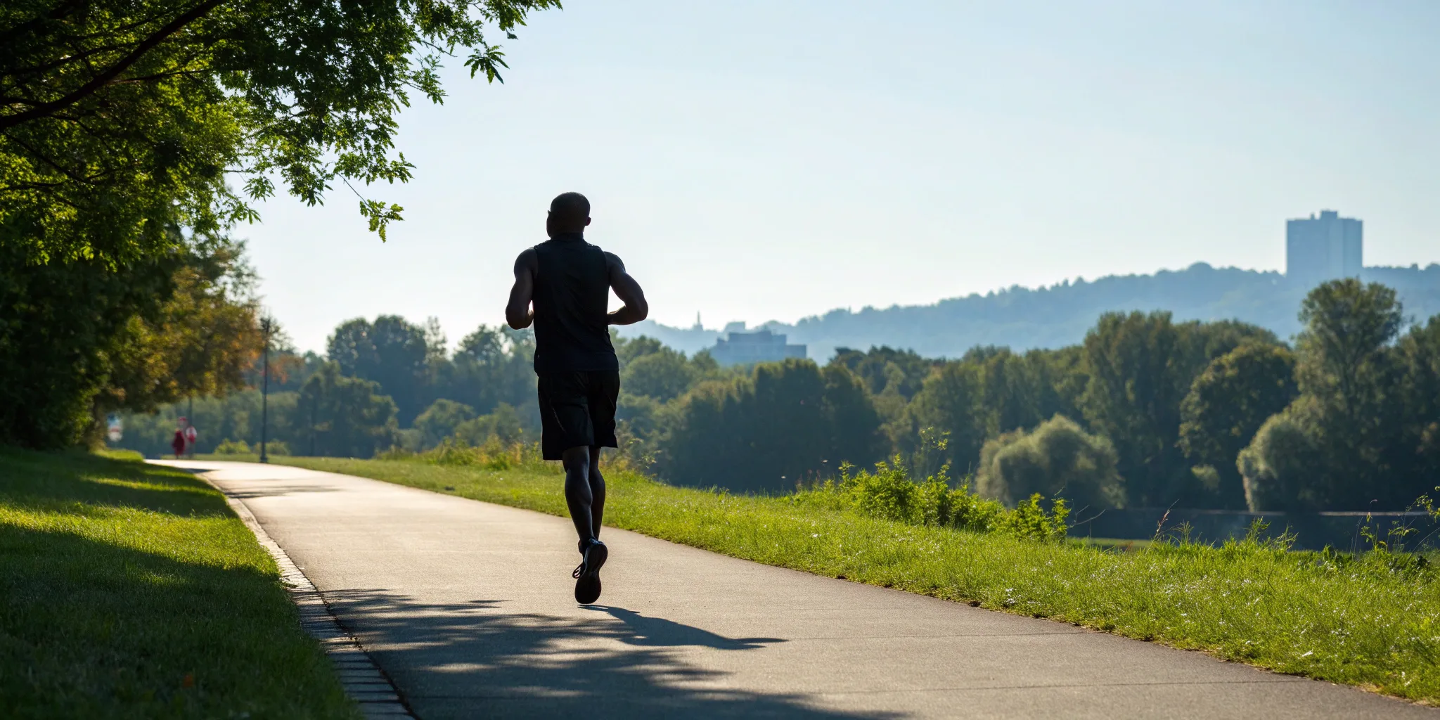 Man jogging outdoors during his grade 1 meniscus tear recovery.